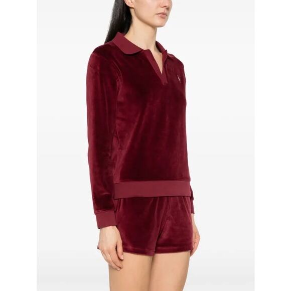 Sporty and Rich NWT Velour Longsleeve Polo Top Merlot Medium - Picture 2 of 12